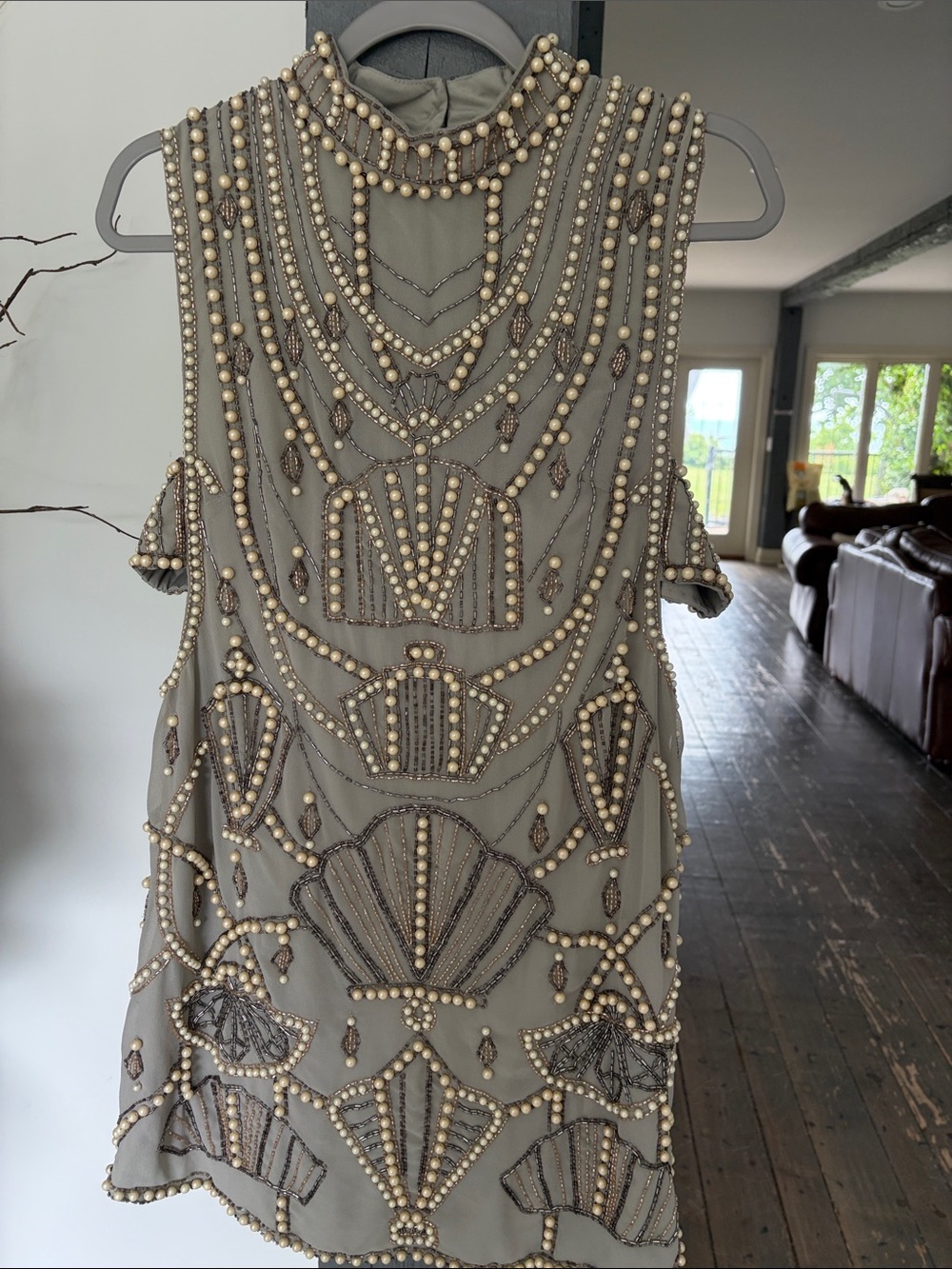 Beaded Embellished Sleeveless Shift Dress in TaupeASOS design - Picture 2 of 10